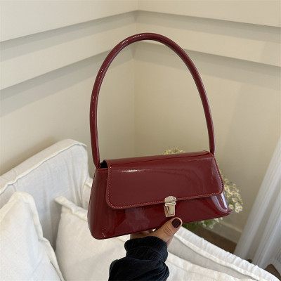 Temperament simple solid color lock shoulder bag