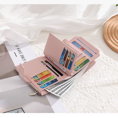 New Women's trifold Wallet Short Pure Color Spring High-End Wallet Cross-Border Coin Purse